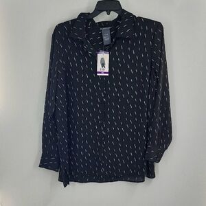 Chelsea & Theodore Black Blouse with White Pattern NWT